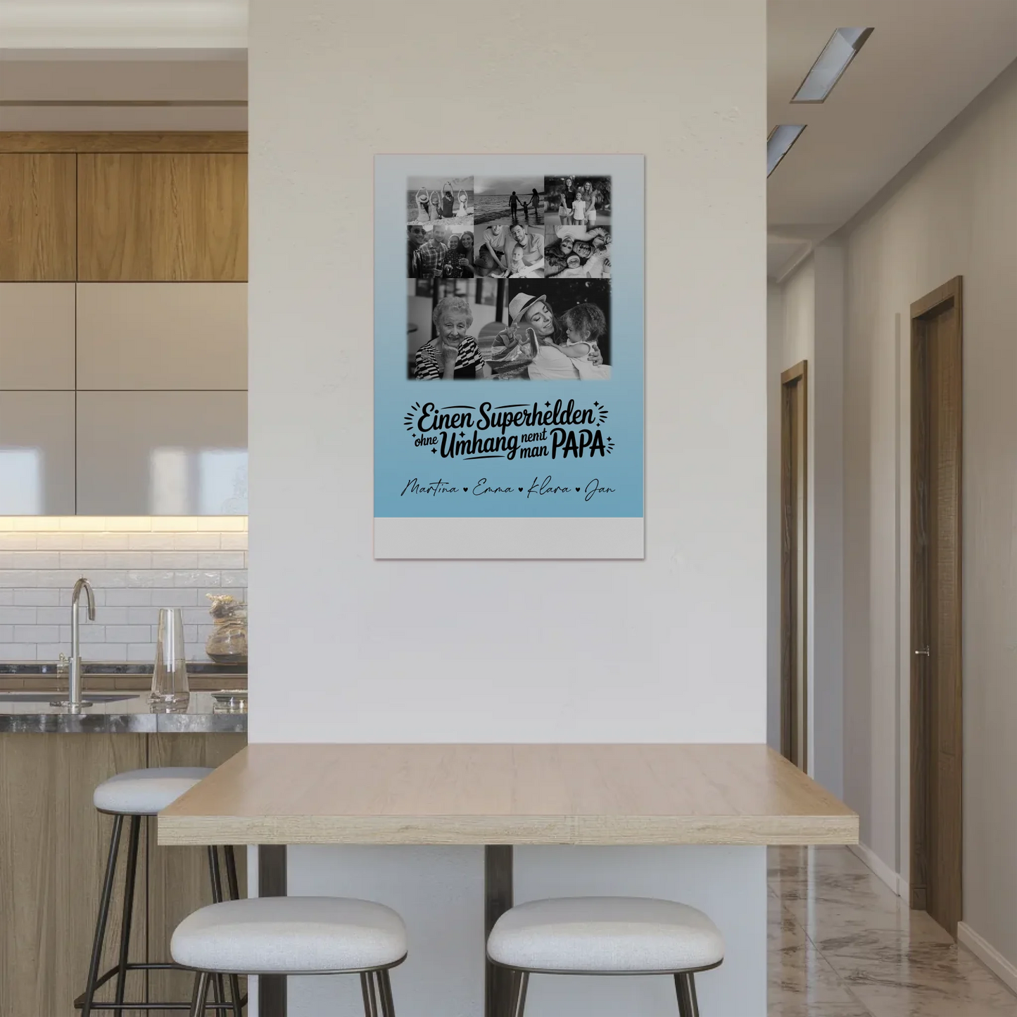 Personalisierbares Fotoboard Magnet Wandbild mit 8 Fotos und Herz Motiv Bruder ist mein Held Schwarz-Weiß