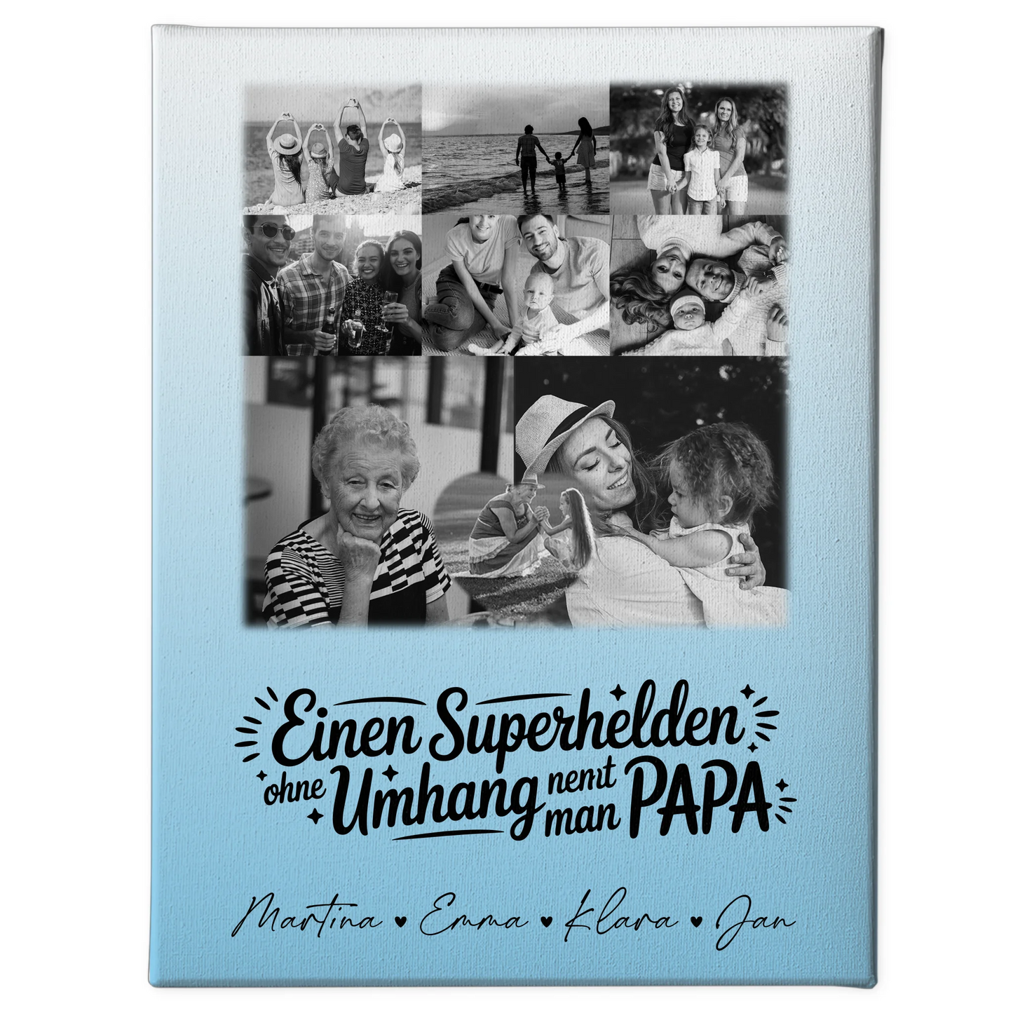 Personalisierte Leinwand Bild mit 8 Fotos und 1 Herz Foto Bruder ist mein Held Schwarz-Weiß 1