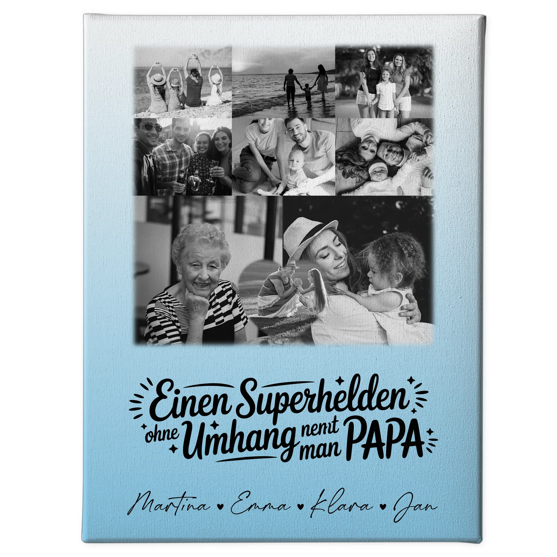 Personalisierte Leinwand Bild mit 8 Fotos und 1 Herz Foto Bruder ist mein Held Schwarz-Weiß 1