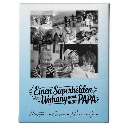 Personalisierte Leinwand Bild mit 8 Fotos und 1 Herz Foto Bruder ist mein Held Schwarz-Weiß 1