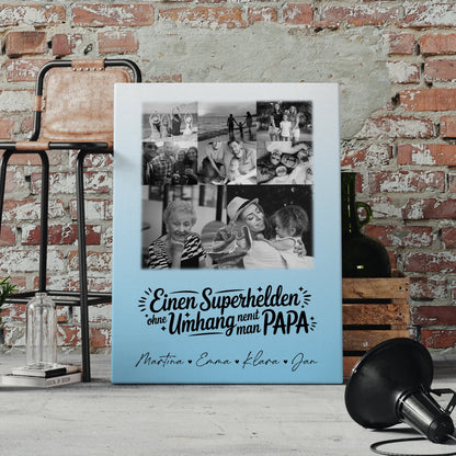 Personalisierte Leinwand Bild mit 8 Fotos und 1 Herz Foto Bruder ist mein Held Schwarz-Weiß 4