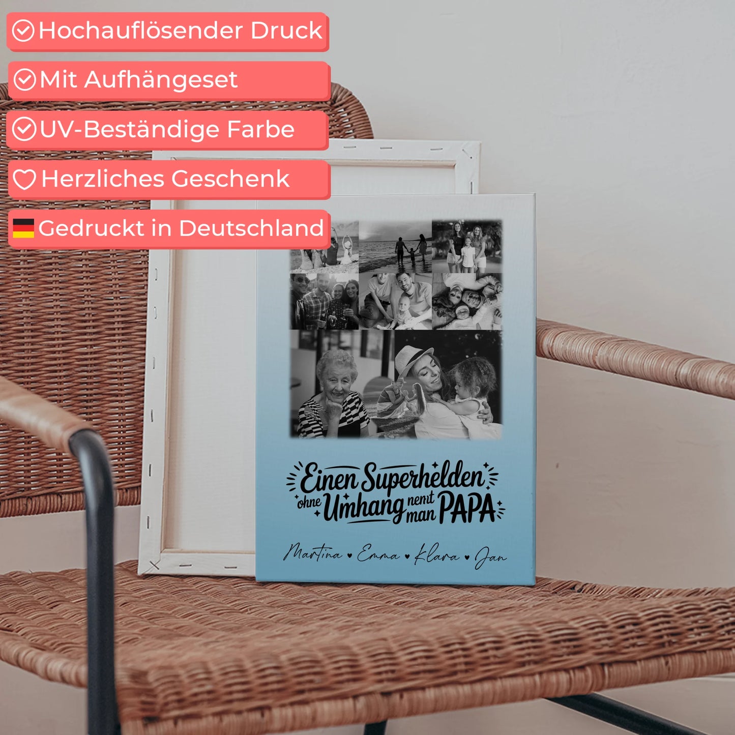 Personalisierte Leinwand Bild mit 8 Fotos und 1 Herz Foto Bruder ist mein Held Schwarz-Weiß 5