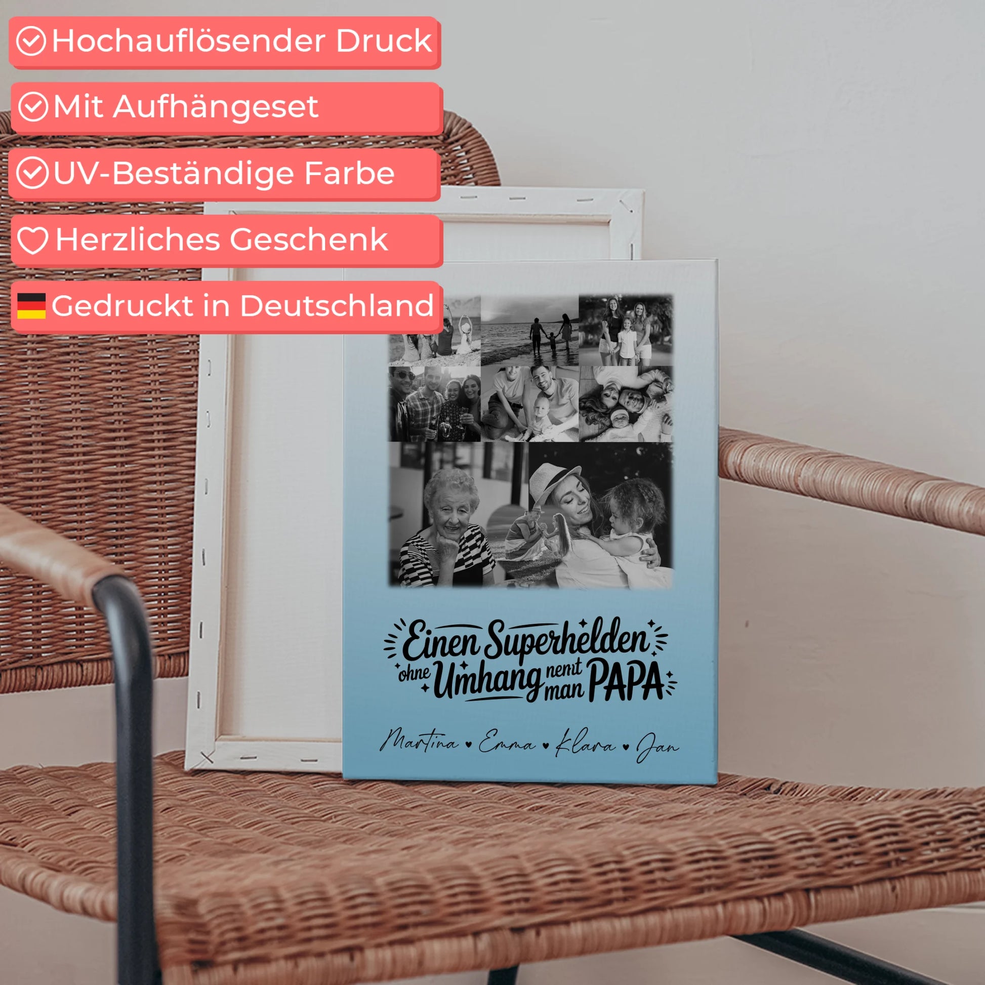 Personalisierte Leinwand Bild mit 8 Fotos und 1 Herz Foto Bruder ist mein Held Schwarz-Weiß 5