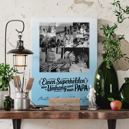 Personalisierte Leinwand Bild mit 8 Fotos und 1 Herz Foto Bruder ist mein Held Schwarz-Weiß 3