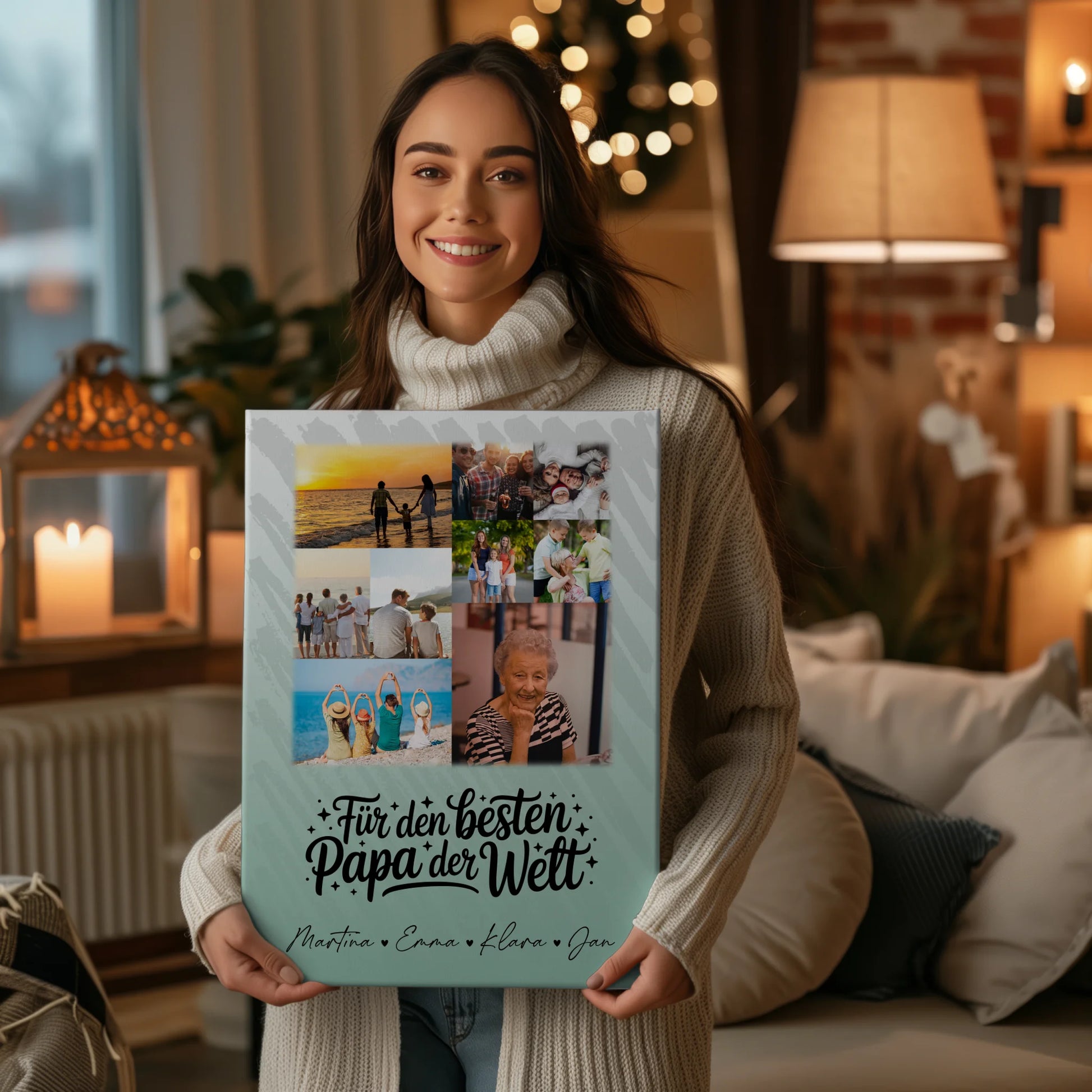 Personalisierte Leinwand mit 9 Fotos Für den besten Papa der Welt 2