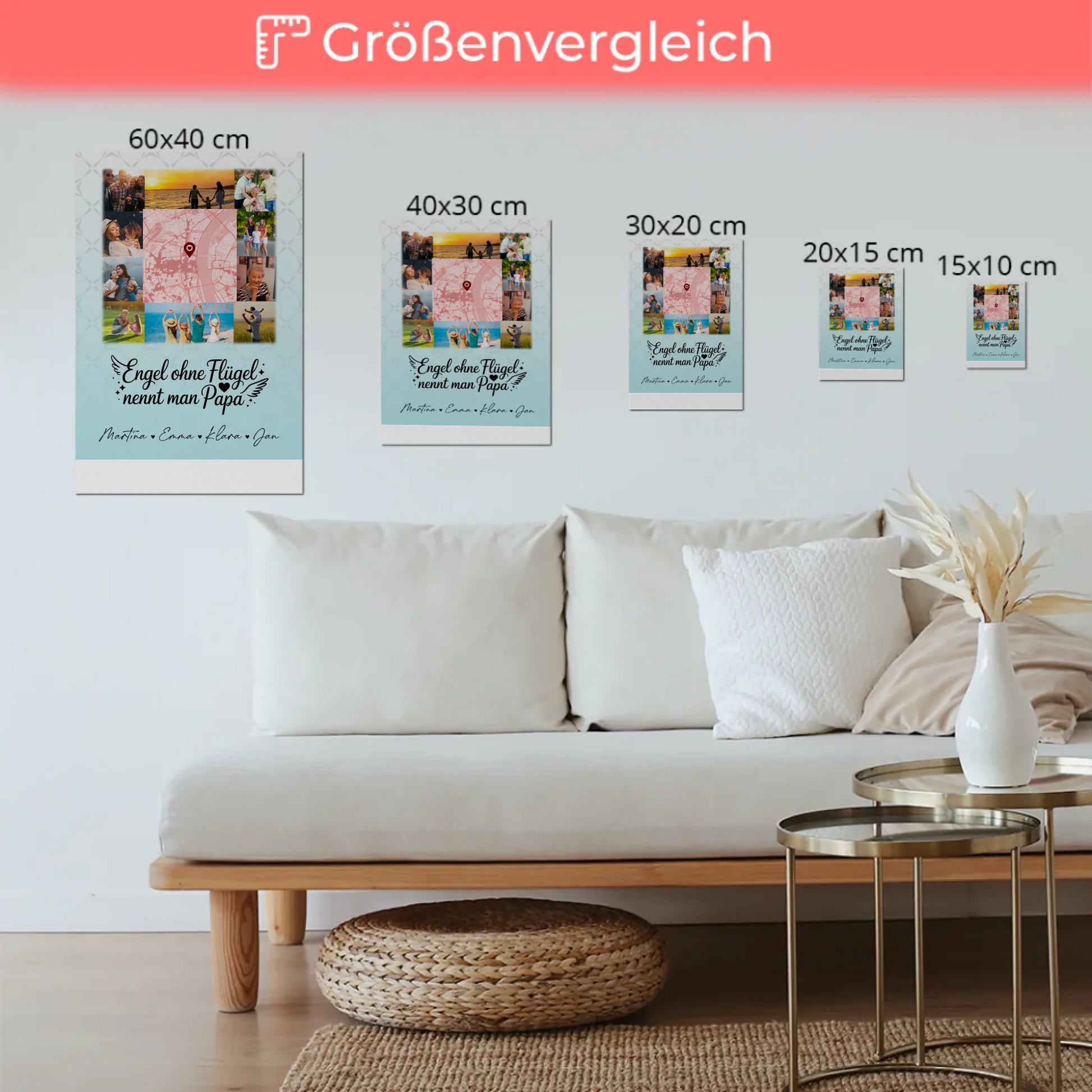 Personalisiertes Fotoboard Poster Magnetisch mit 10 Fotos und Karte in der Mitte Bruder ist ein Engel 6