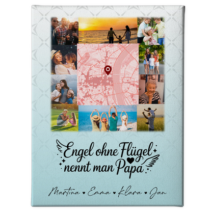 Personalisierte Leinwand Wandbild mit 10 Fotos und Karte in der Mitte Bruder ist ein Engel 1
