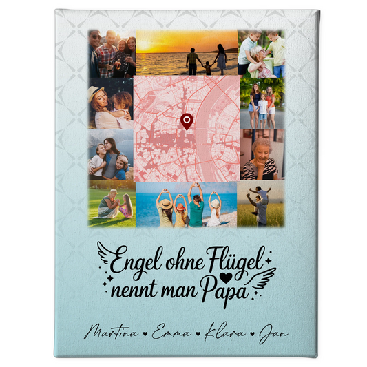 Personalisierte Leinwand Wandbild mit 10 Fotos und Karte in der Mitte Bruder ist ein Engel 1