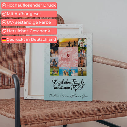 Personalisierte Leinwand Wandbild mit 10 Fotos und Karte in der Mitte Bruder ist ein Engel 5