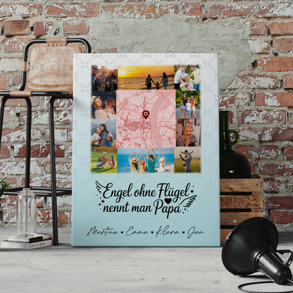 Personalisierte Leinwand Wandbild mit 10 Fotos und Karte in der Mitte Bruder ist ein Engel 4