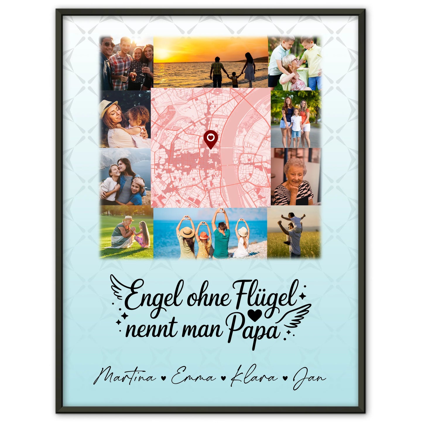 Personalisierte Karten Poster mit 10 Fotos und Karte in der Mitte Bruder ist ein Engel