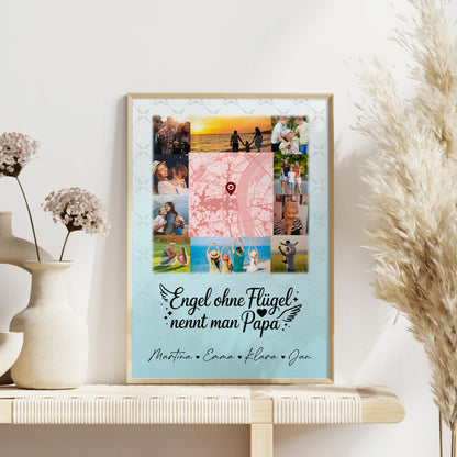 Personalisierte Karten Poster mit 10 Fotos und Karte in der Mitte Bruder ist ein Engel