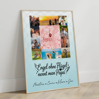 Personalisierte Karten Poster mit 10 Fotos und Karte in der Mitte Bruder ist ein Engel