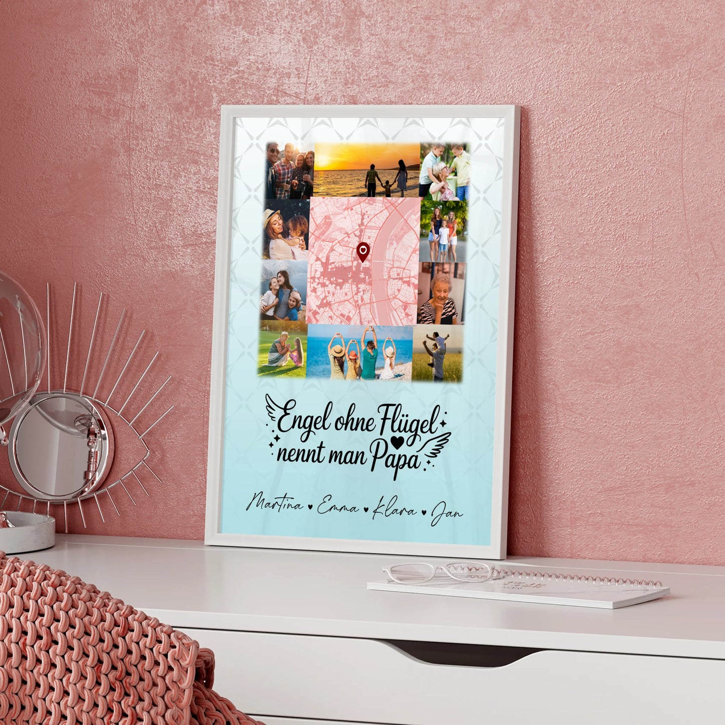Personalisierte Karten Poster mit 10 Fotos und Karte in der Mitte Bruder ist ein Engel