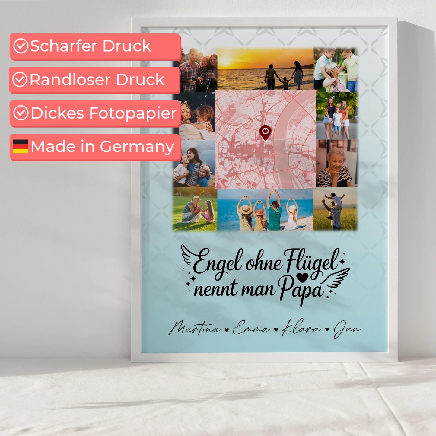 Personalisierte Karten Poster mit 10 Fotos und Karte in der Mitte Bruder ist ein Engel