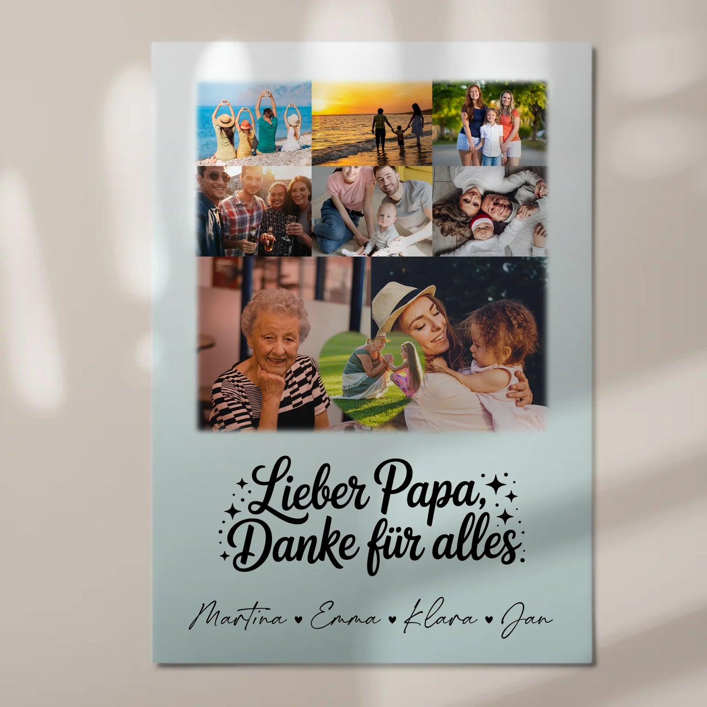 Personalisierte Fotoboard Magnet Poster mit 8 Fotos und Herz Motiv Lieber Papa Danke für alles 7