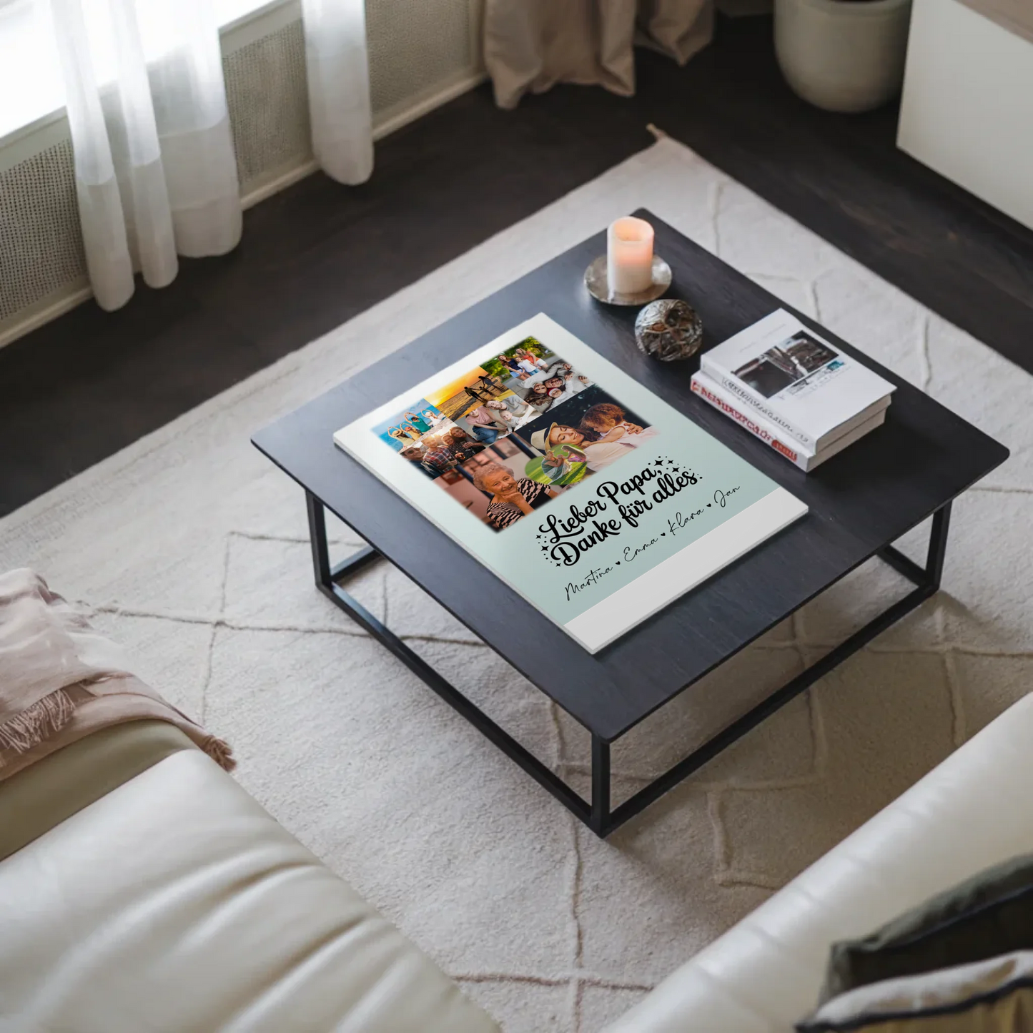 Personalisierte Fotoboard Magnet Poster mit 8 Fotos und Herz Motiv Lieber Papa Danke für alles