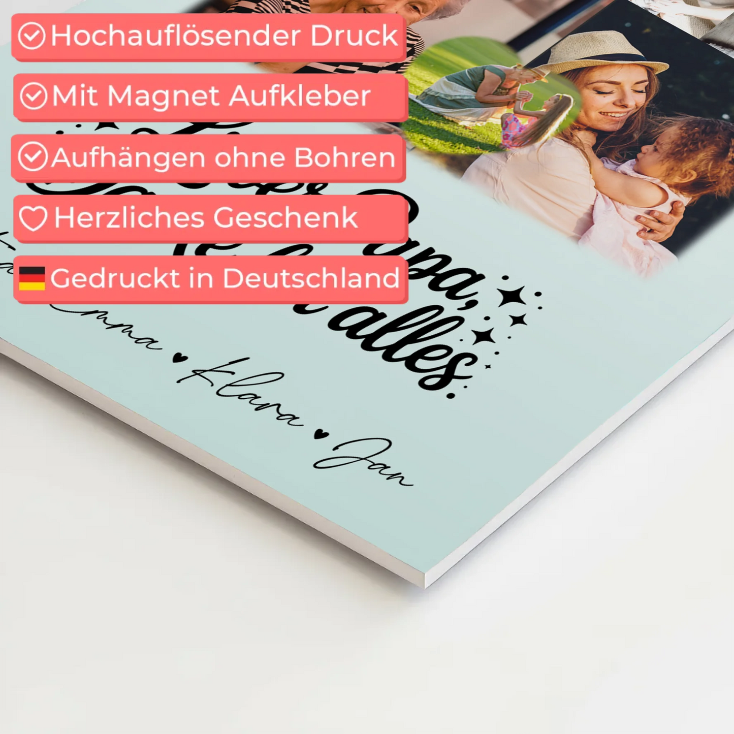 Personalisierte Fotoboard Magnet Poster mit 8 Fotos und Herz Motiv Lieber Papa Danke für alles 10