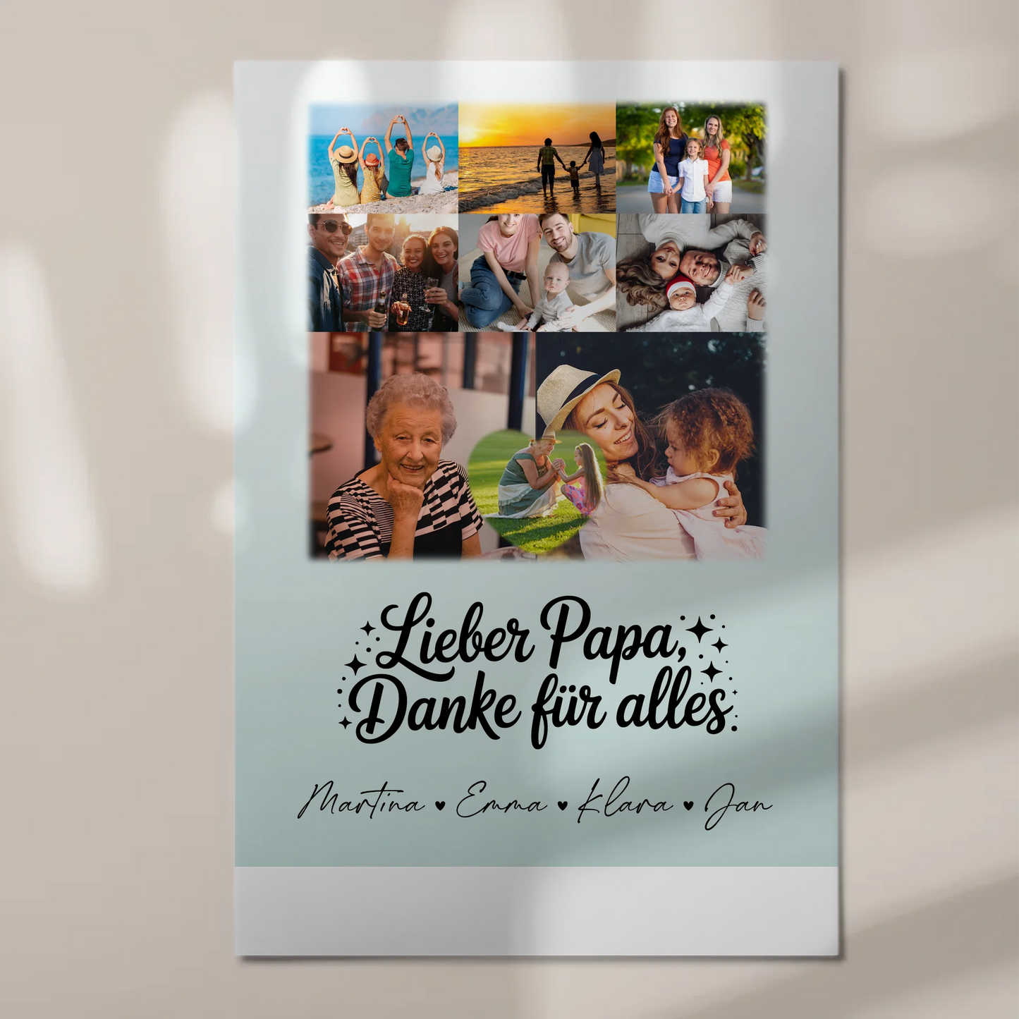 Personalisierte Fotoboard Magnet Poster mit 8 Fotos und Herz Motiv Lieber Papa Danke für alles