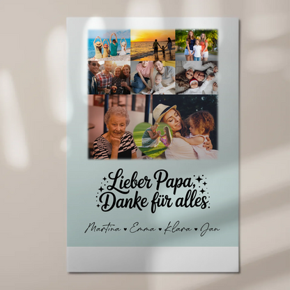 Personalisierte Fotoboard Magnet Poster mit 8 Fotos und Herz Motiv Lieber Papa Danke für alles