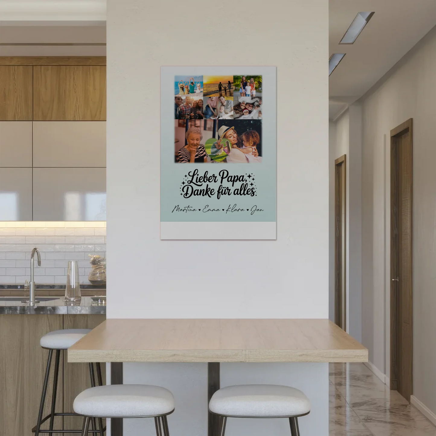 Personalisierte Fotoboard Magnet Poster mit 8 Fotos und Herz Motiv Lieber Papa Danke für alles