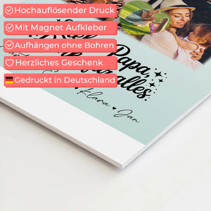 Personalisierte Fotoboard Magnet Poster mit 8 Fotos und Herz Motiv Lieber Papa Danke für alles