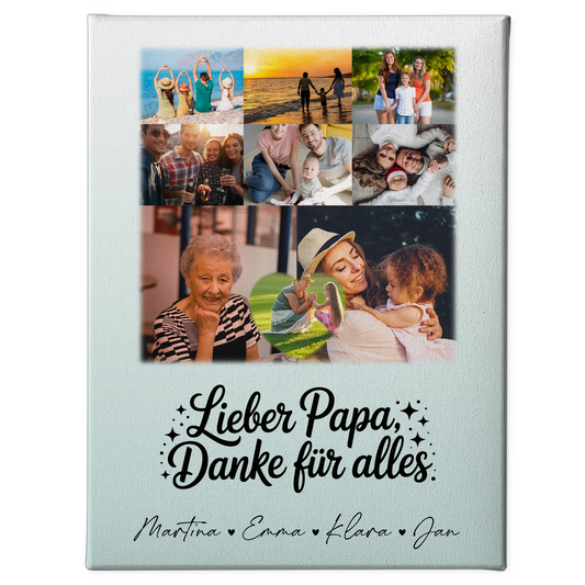 Leinwand Bild mit 8 Fotos und 1 Herz Foto Lieber Papa Danke für alles 1
