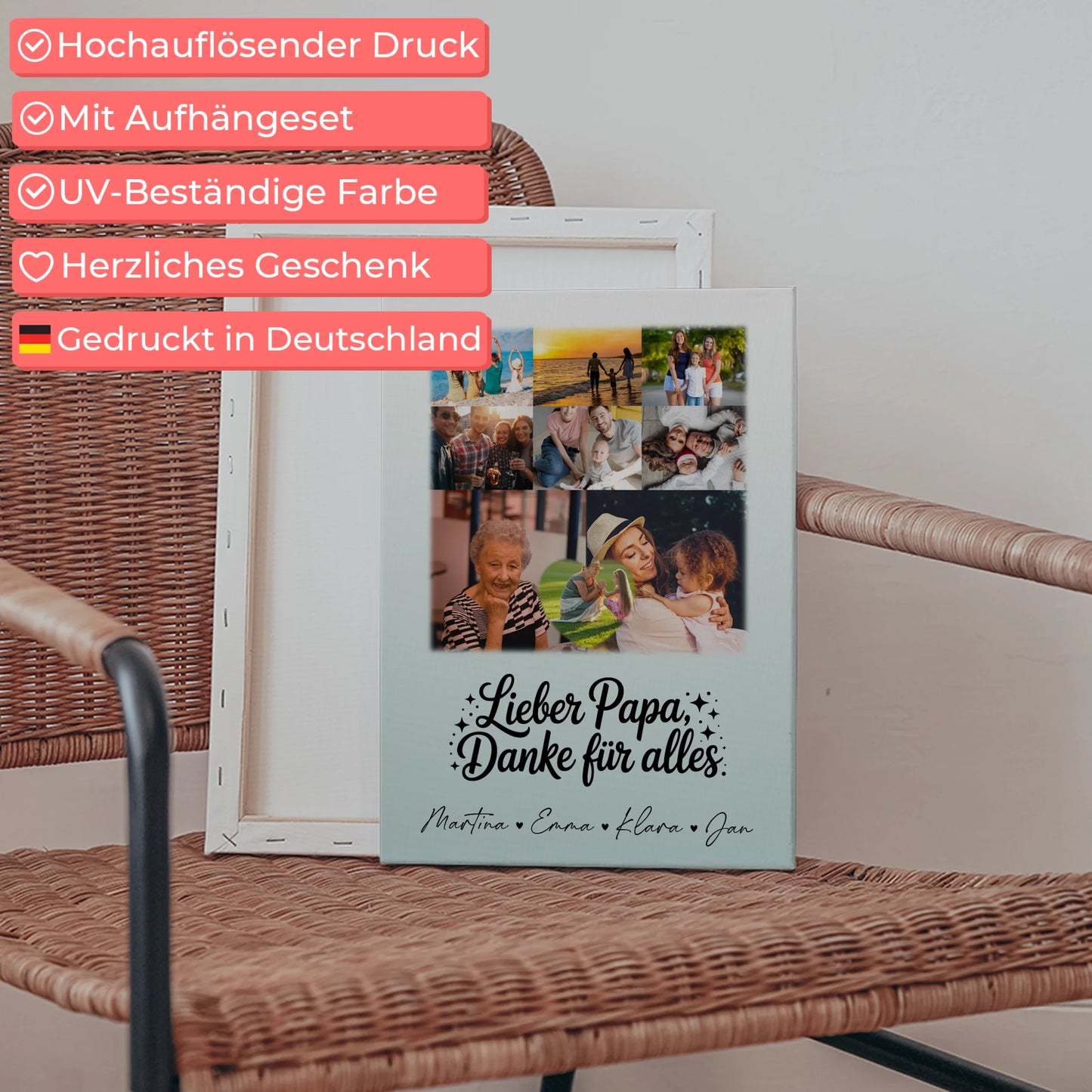 Leinwand Bild mit 8 Fotos und 1 Herz Foto Lieber Papa Danke für alles 5