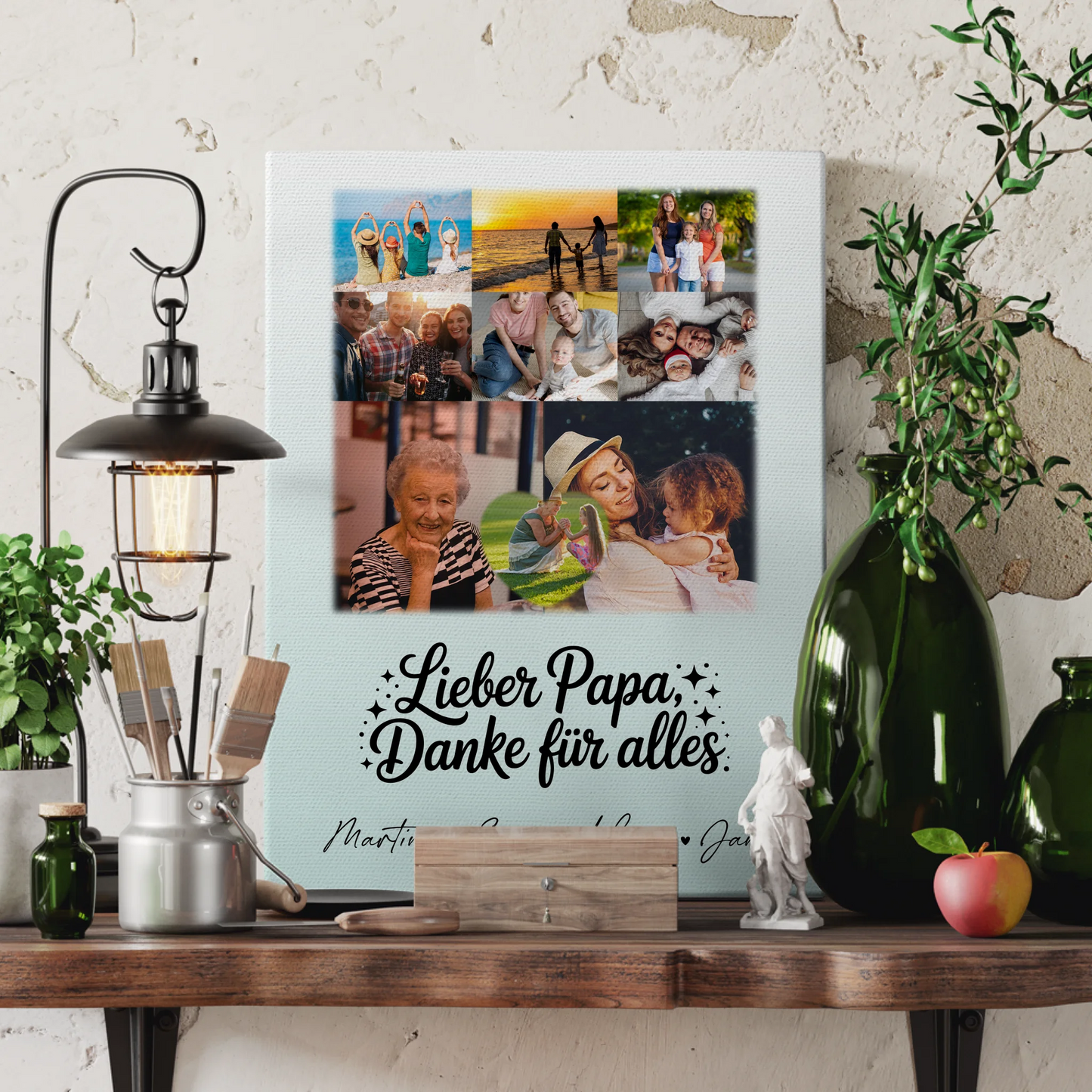 Leinwand Bild mit 8 Fotos und 1 Herz Foto Lieber Papa Danke für alles 3