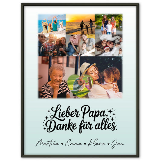 Vatertag Poster mit 8 Fotos und Herz Personalisiert Lieber Papa Danke für alles