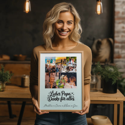 Vatertag Poster mit 8 Fotos und Herz Personalisiert Lieber Papa Danke für alles