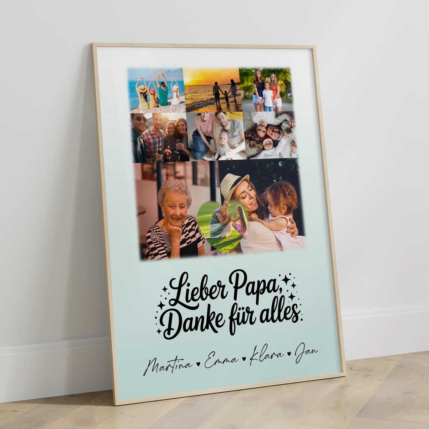 Vatertag Poster mit 8 Fotos und Herz Personalisiert Lieber Papa Danke für alles
