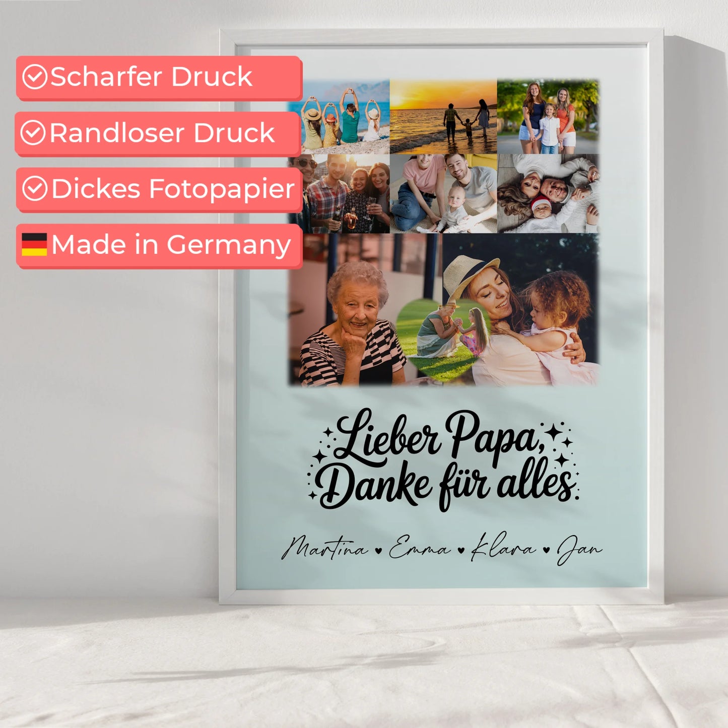 Vatertag Poster mit 8 Fotos und Herz Personalisiert Lieber Papa Danke für alles