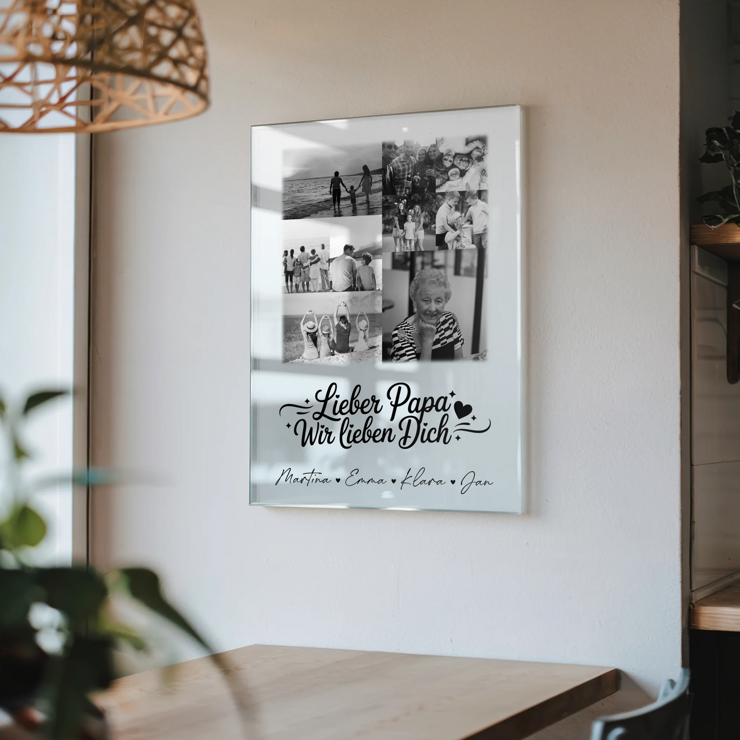 Personalisierte Foto Mit Acrylglas mit 9 Fotos Lieber Papa wir lieben Dich Schwarz-Weiß