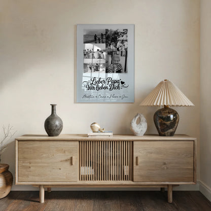 Personalisierte Foto Mit Acrylglas mit 9 Fotos Lieber Papa wir lieben Dich Schwarz-Weiß
