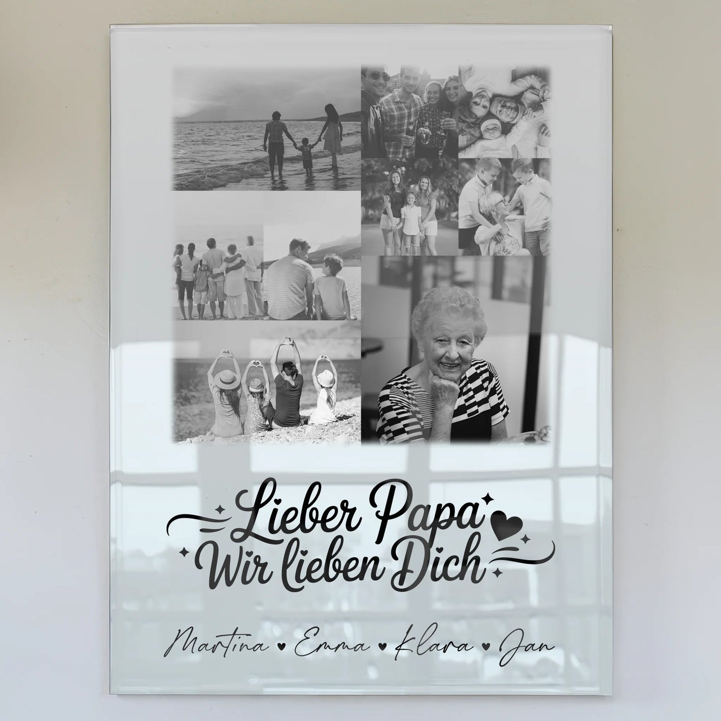 Personalisierte Foto Mit Acrylglas mit 9 Fotos Lieber Papa wir lieben Dich Schwarz-Weiß