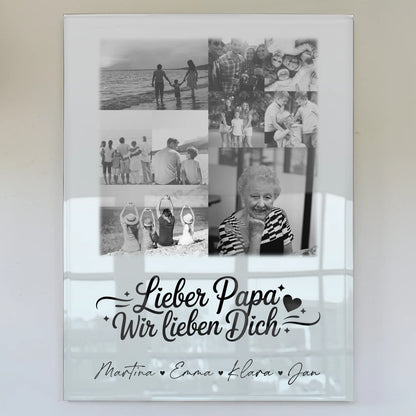 Personalisierte Foto Mit Acrylglas mit 9 Fotos Lieber Papa wir lieben Dich Schwarz-Weiß