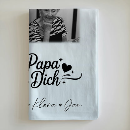 Personalisierte Namensdecke mit 9 Fotos Lieber Papa wir lieben Dich Schwarz-Weiß 6