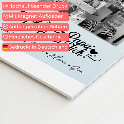 Fotoboard Poster Magnetisch 9 Fotos Schwarz-Weiß Lieber Papa Wir Lieben Dich 4
