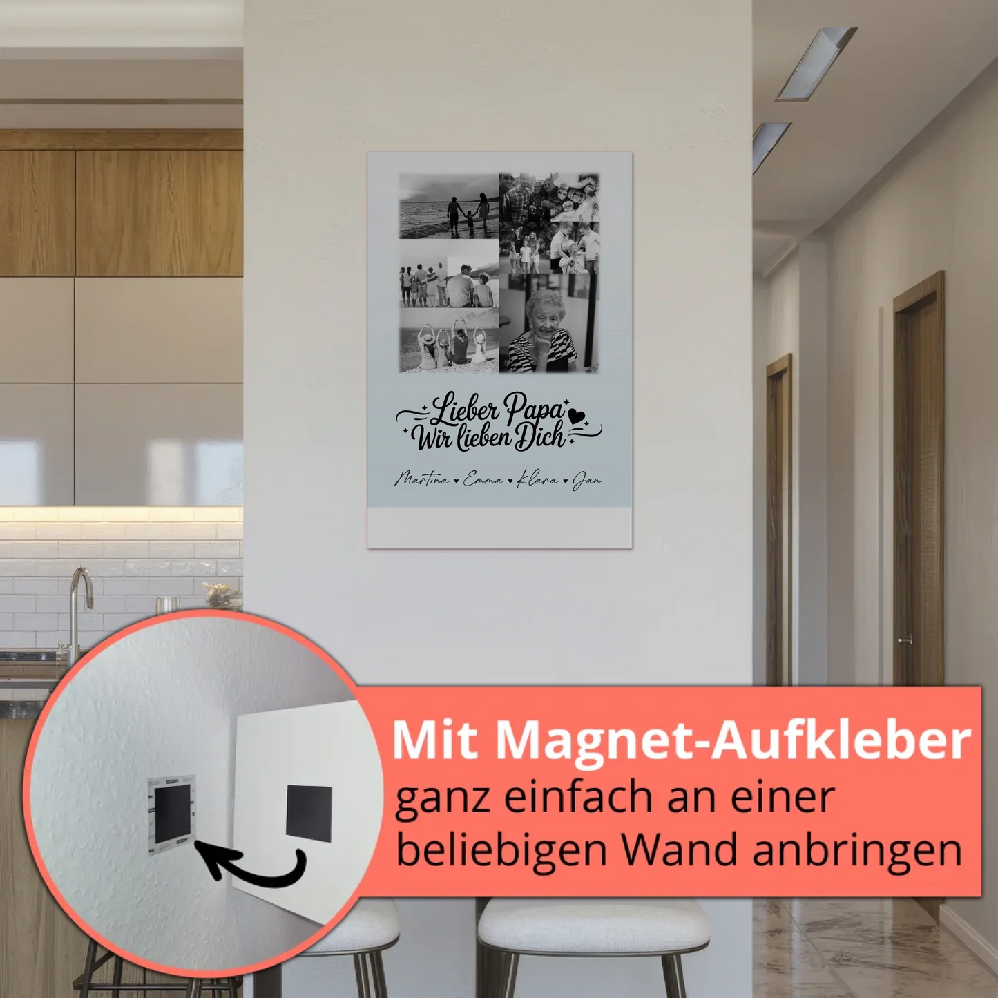 Fotoboard Poster Magnetisch 9 Fotos Schwarz-Weiß Lieber Papa Wir Lieben Dich