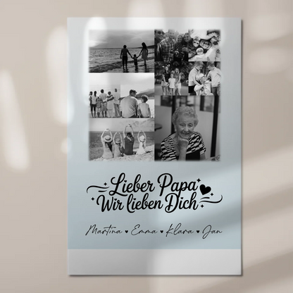 Fotoboard Poster Magnetisch 9 Fotos Schwarz-Weiß Lieber Papa Wir Lieben Dich