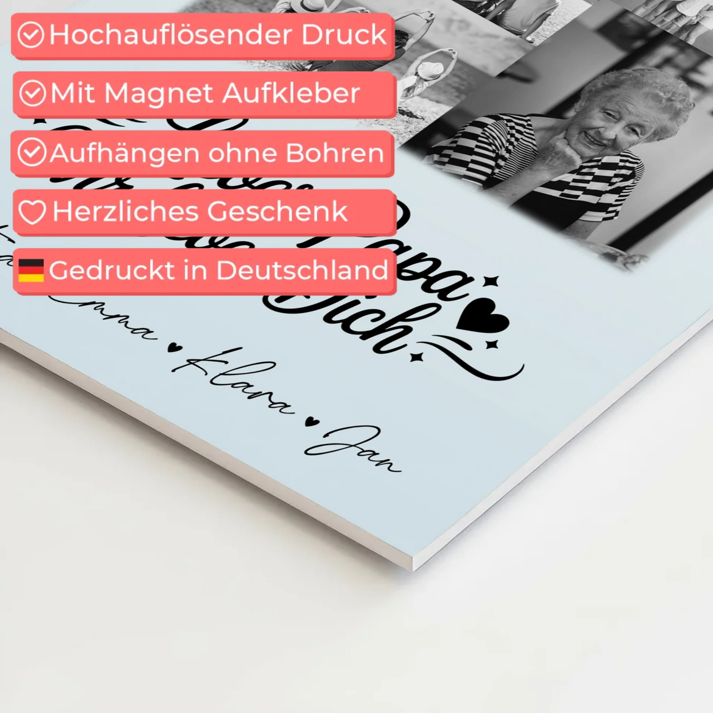 Fotoboard Poster Magnetisch 9 Fotos Schwarz-Weiß Lieber Papa Wir Lieben Dich 10