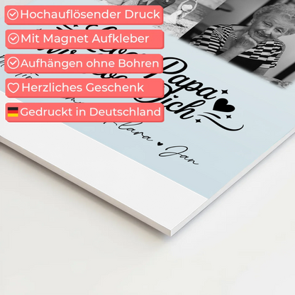 Fotoboard Poster Magnetisch 9 Fotos Schwarz-Weiß Lieber Papa Wir Lieben Dich