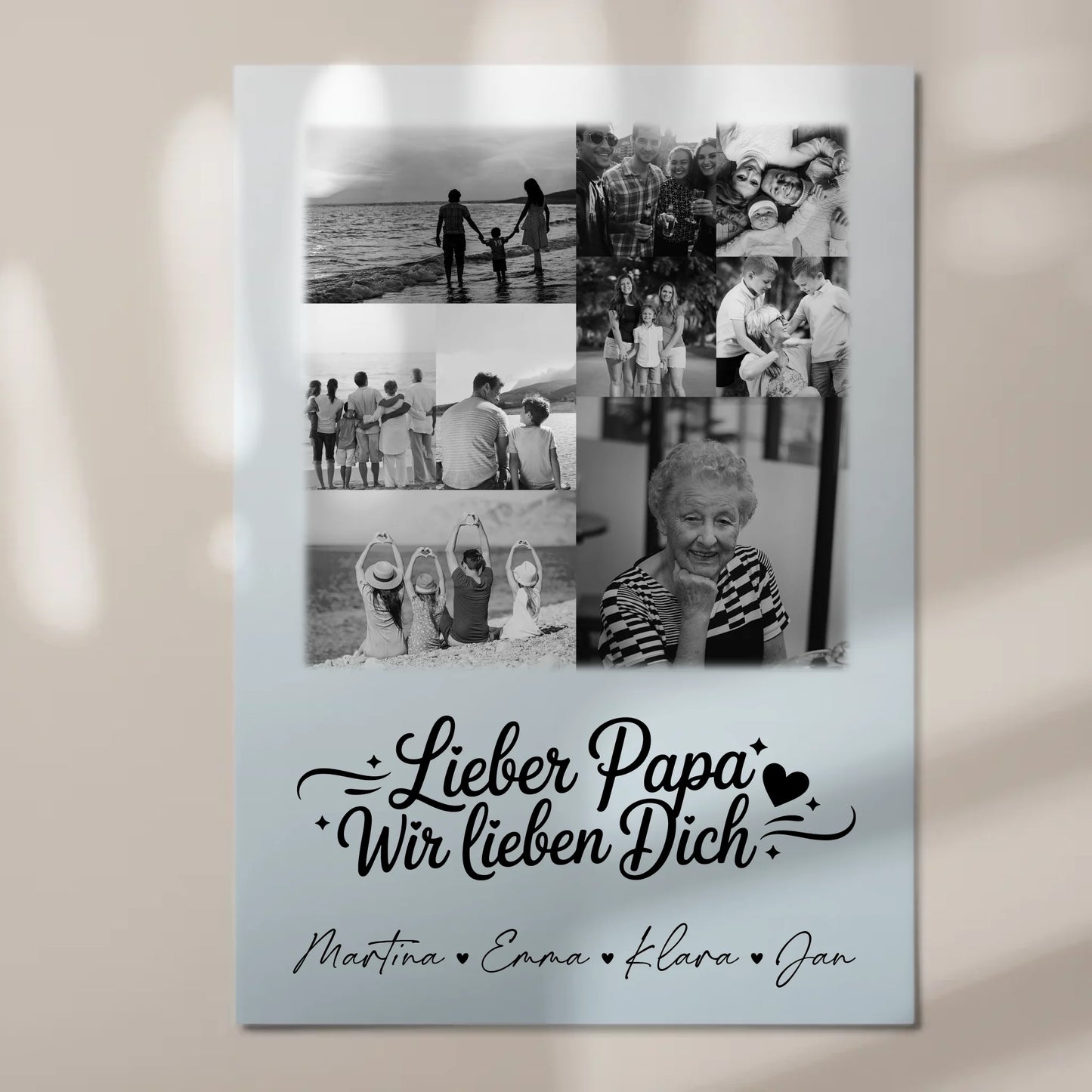 Fotoboard Poster Magnetisch 9 Fotos Schwarz-Weiß Lieber Papa Wir Lieben Dich
