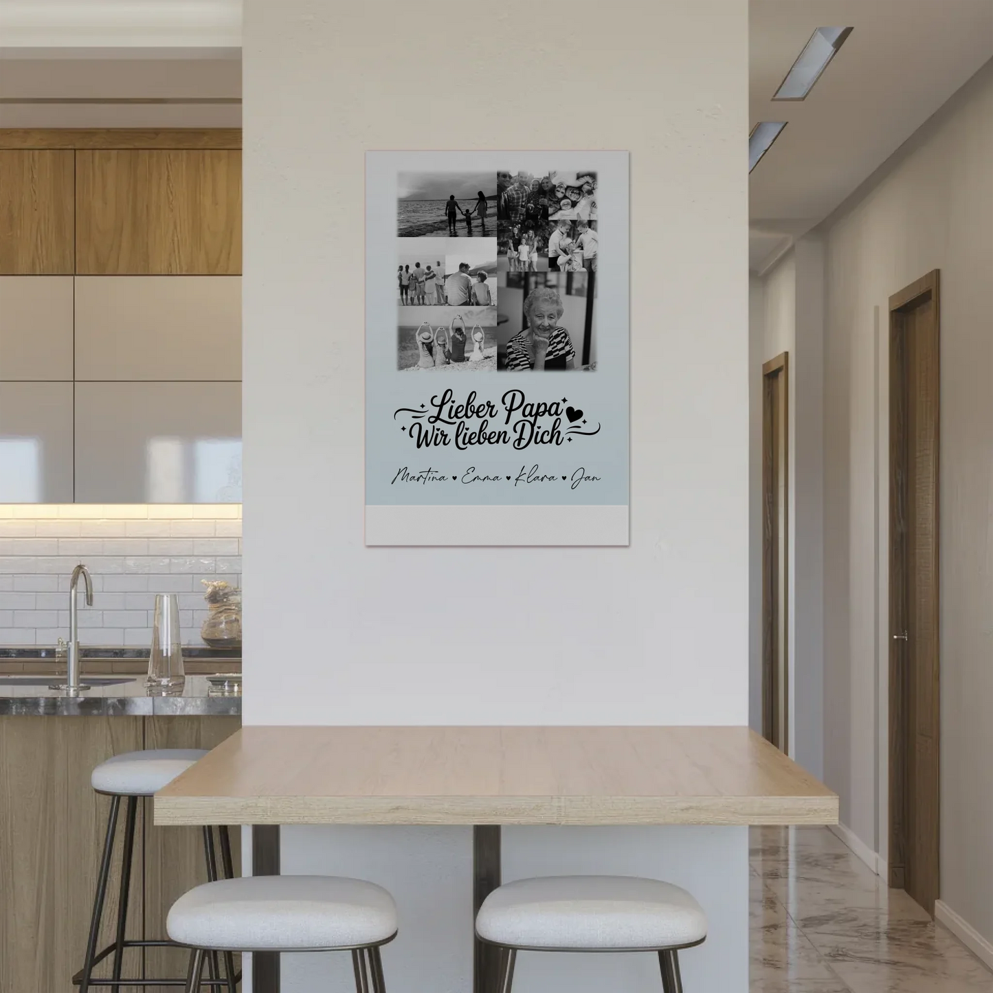 Fotoboard Poster Magnetisch 9 Fotos Schwarz-Weiß Lieber Papa Wir Lieben Dich