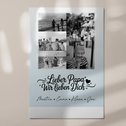 Fotoboard Poster Magnetisch 9 Fotos Schwarz-Weiß Lieber Papa Wir Lieben Dich