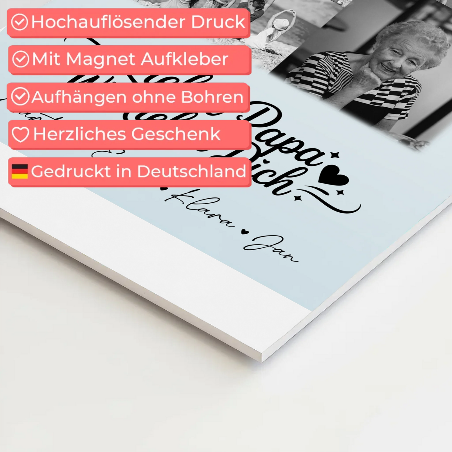 Fotoboard Poster Magnetisch 9 Fotos Schwarz-Weiß Lieber Papa Wir Lieben Dich