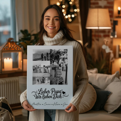 Leinwand Collagen Erstellen mit 9 Fotos Lieber Papa wir lieben Dich Schwarz-Weiß 2
