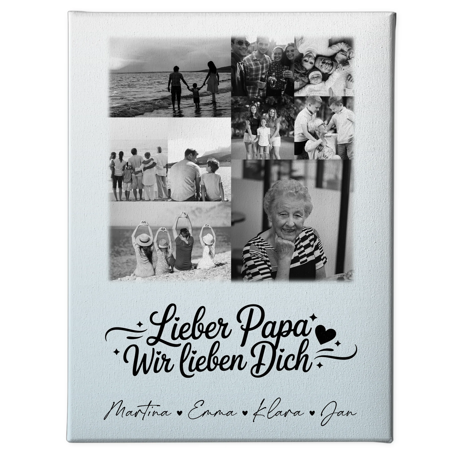 Leinwand Collagen Erstellen mit 9 Fotos Lieber Papa wir lieben Dich Schwarz-Weiß 1