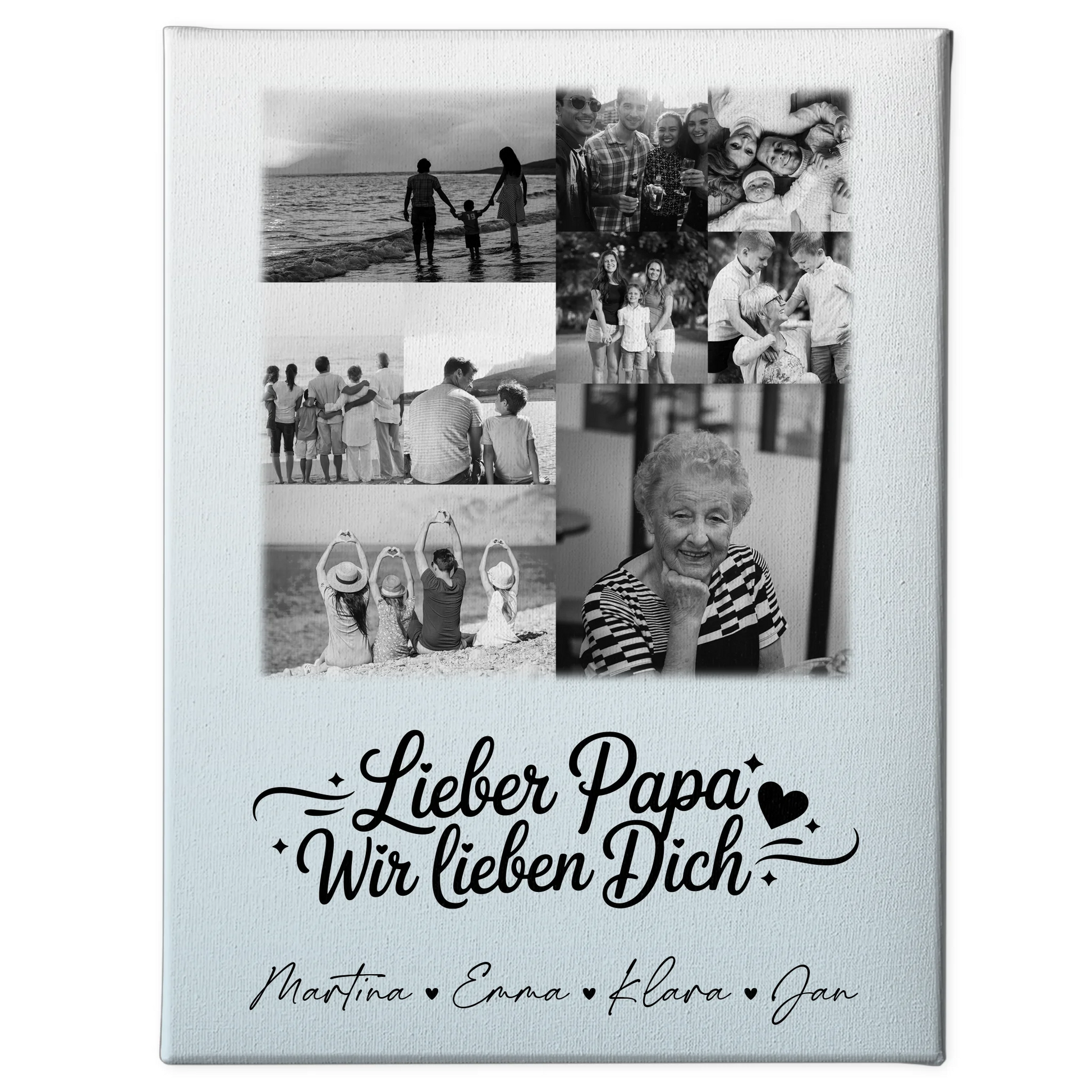 Leinwand Collagen Erstellen mit 9 Fotos Lieber Papa wir lieben Dich Schwarz-Weiß 1
